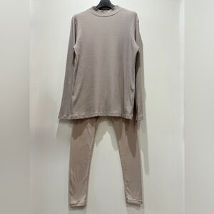 Muji Popular Line Jersey Rib Leggings & Mock Neck Top Set Soft Cozy Taupe Sz L